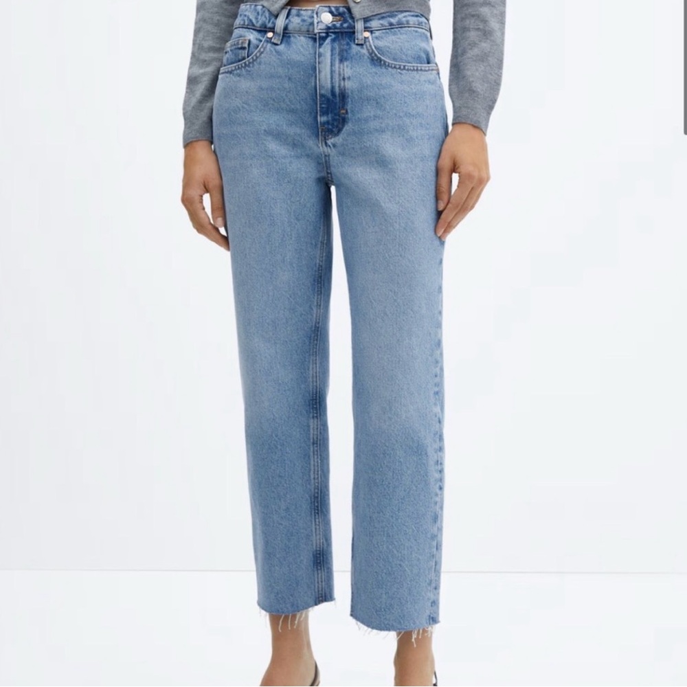 Mango straight leg jeans size 6 with distressed hem